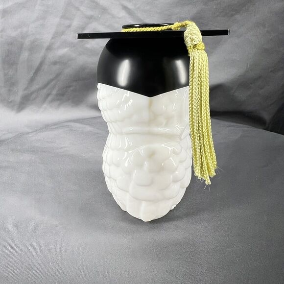 Vintage AVON Dr Hoot Empty Owl Decanter Milk Glass 4oz Black Hat - Picture 6 of 7